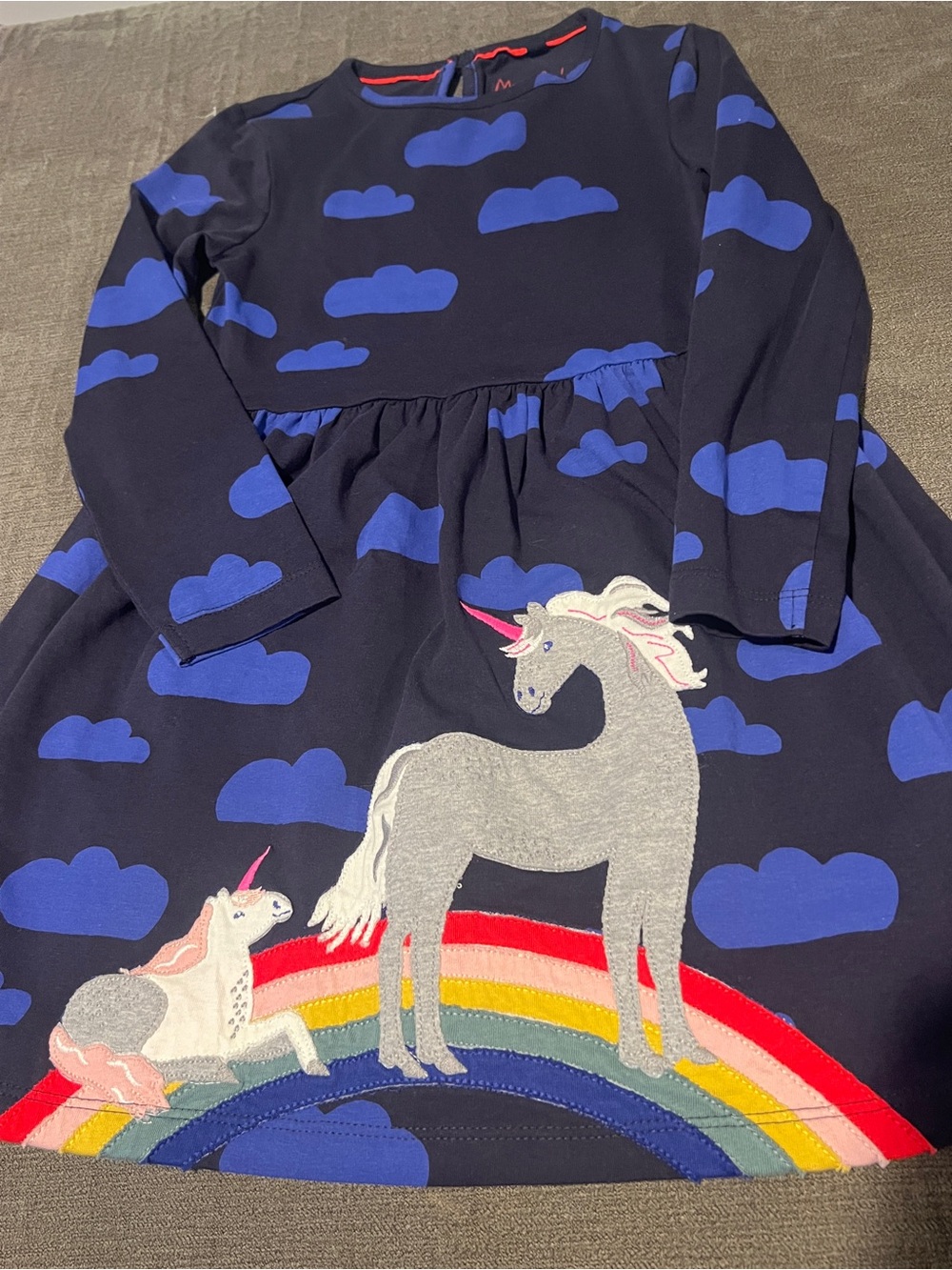 Mini Boden Navy dress with unicorn applique